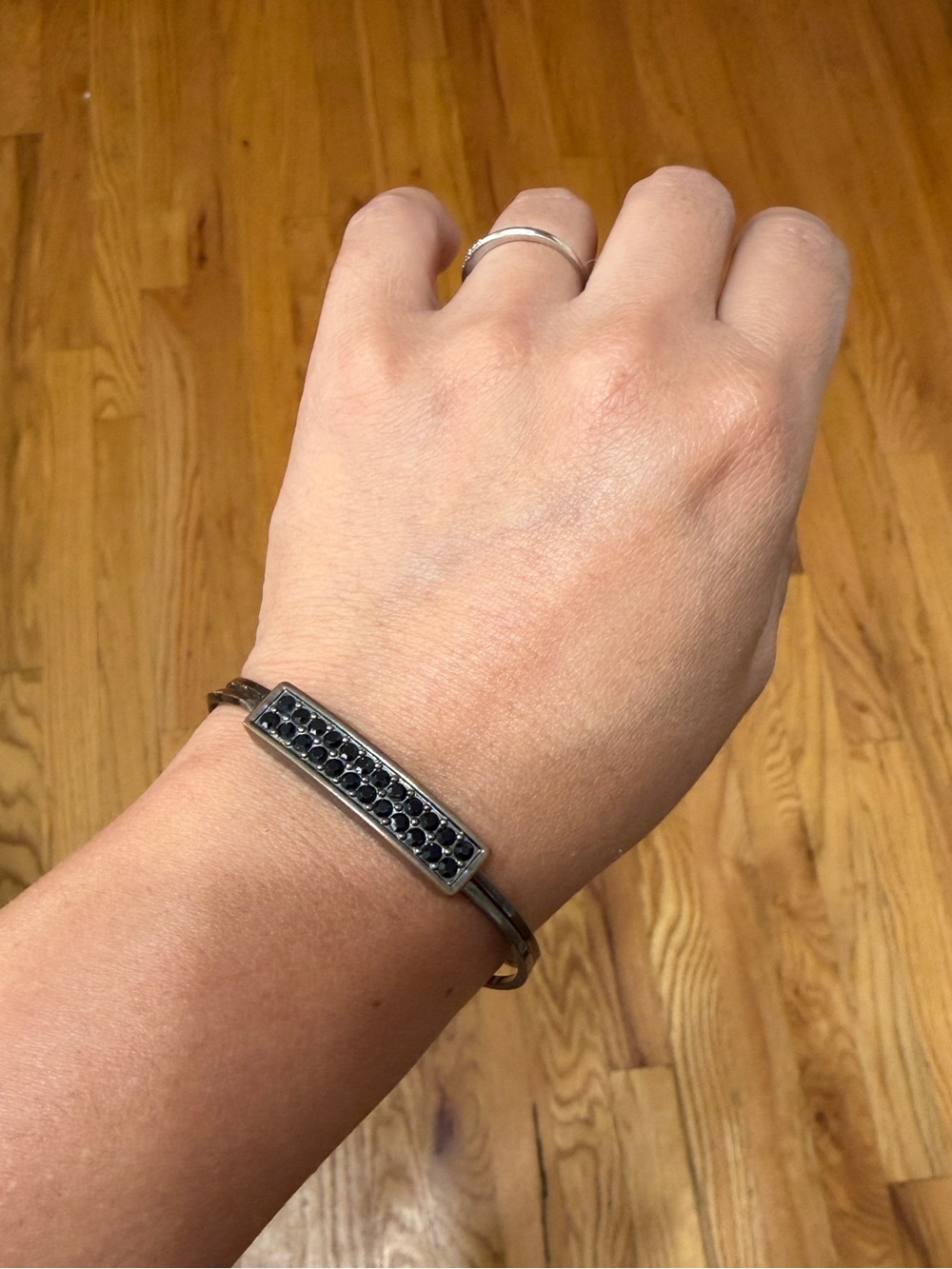 Sterling Silver Black Stone Cuff Bracelet - Women